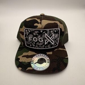 FOG Hat Mens One Size Green Camo Trucker Mesh Snapback Cap Paisley Patch Logo